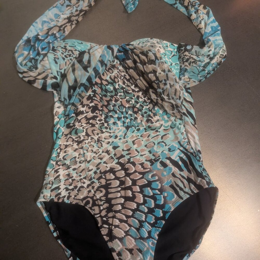 Jantzen Turquoise Animal Print Halter Swimsuit